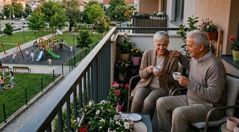 zena i muskarac piju kafu na terasi