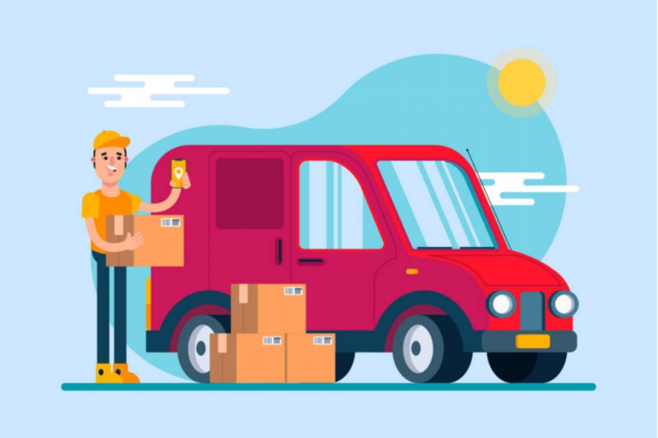 crveni kombi i covek ubacuje kutije 